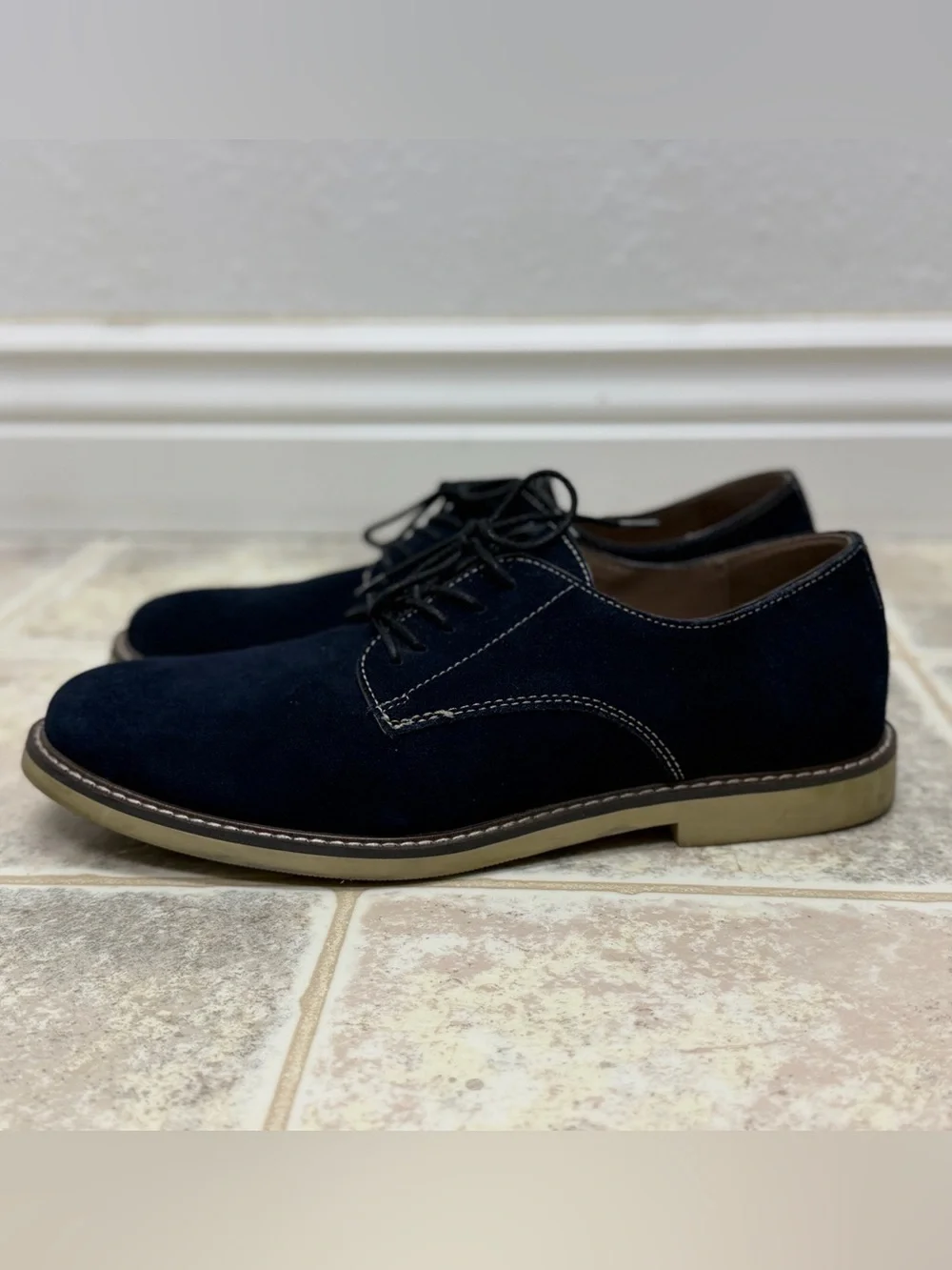 Banana Republic Navy Suede Derby with Tan Sole